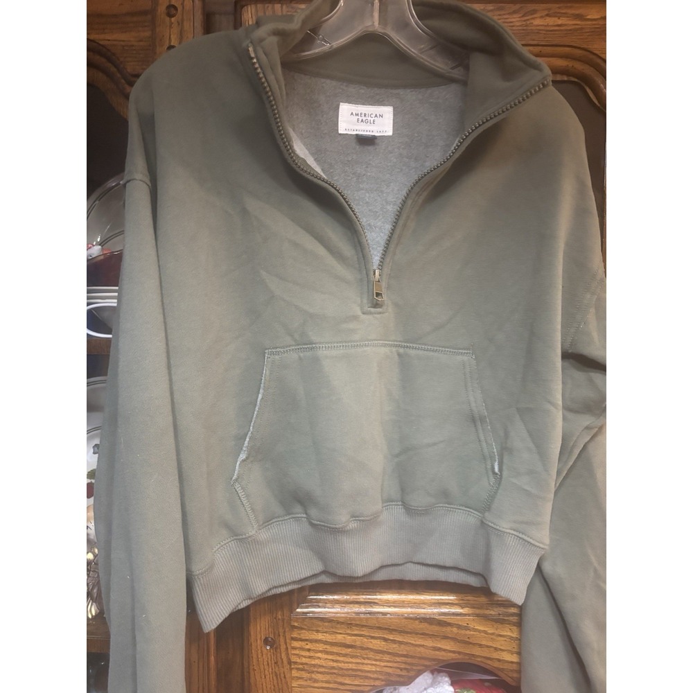 American Eagle Women's Half Zip Pullover  XS Sage Green Retro Vibe Y2K Warm Cozy